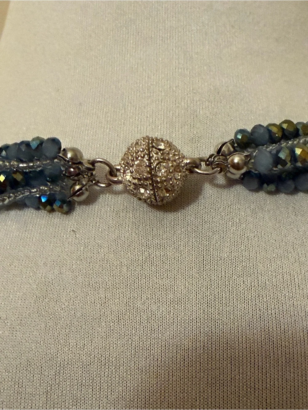Twisted Multi-Strand Beaded Necklace in Steel Blue and Silver